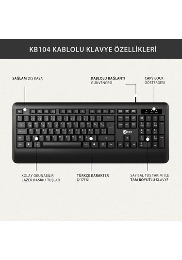 Lecoo KB104 USB Kablolu Türkçe Q Klavye