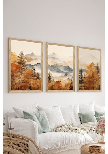 Artavessa 3 Parça Ahşap Çerçeve Görünümlü Mdf Tablo Seti - ERSYCRVSZ3SET4