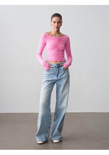Dilvin 32089 Omuzları Açık Büzgülü Top-pembe