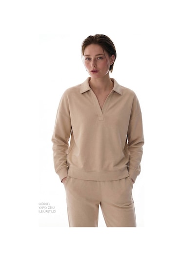 Penti Pastel Bej Polo Yaka Modal Sweatshirt