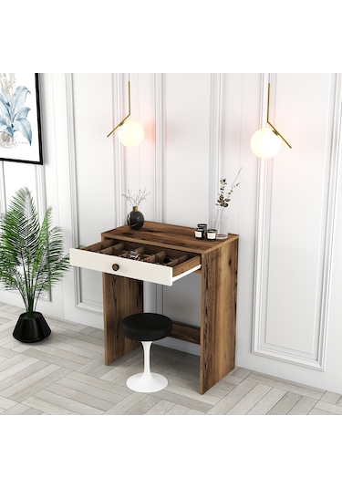 Lizbon Mini Makyaj Masası - Ceviz / Krem