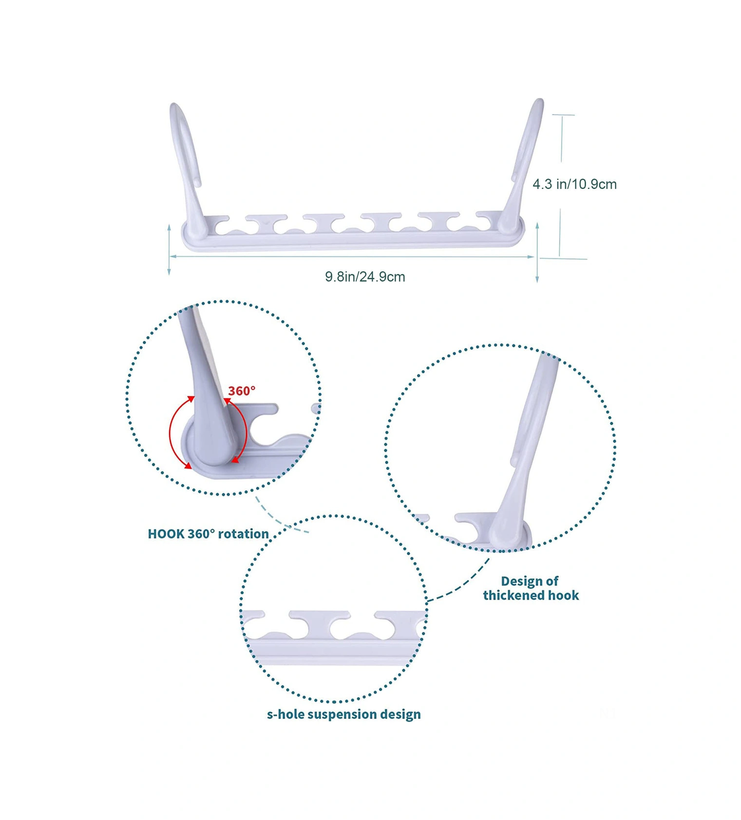 Dofolink Siyah Abs Rehberli Çok Amaçlı Çadır Gardıropu: 5 Li Paket, 360 Döner, 5 Delikli, Uzunluk 41cm, Anti-kayma, Ahşap Ve Giysi Askısı Beyaz
