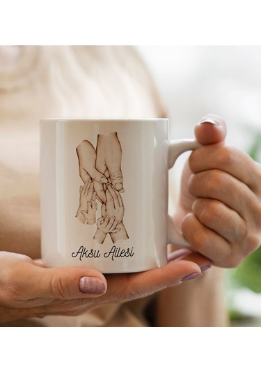 Bk Gift Kişiye Özel Aile El Tasarımlı Beyaz Kupa Bardak -1, Anneye Hediye, Yeni Doğum Hediyesi Kobitmeyencom30289 Bk Gift