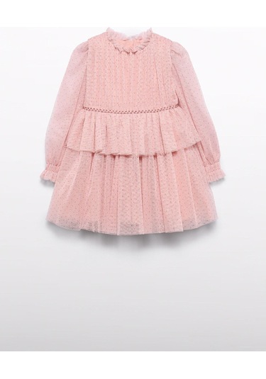 Mayoral Abel&lula Kız Çocuk Uzun Kol Tüllü Elbise Pembe