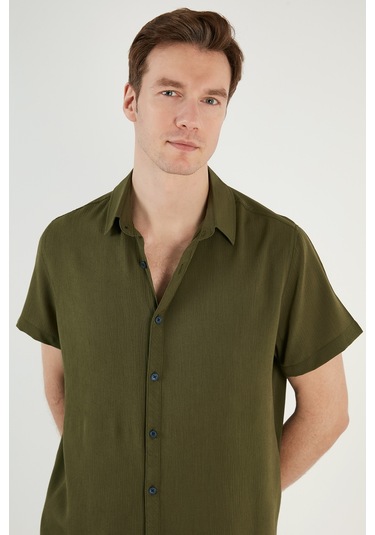 Buratti Pamuk Karışımlı Kısa Kollu Regular Fit Erkek Gömlek Cf23S113139 Haki