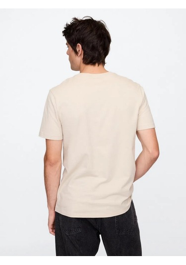 Gap 856659023 V-everyday Soft Basic Logo T Erkek Tişört Bej