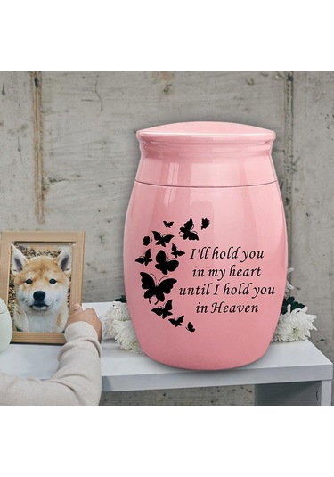 Homyl Çinko Alaşım Pet Urns Konteyner Kavanoz Kelebek-pembe Altın