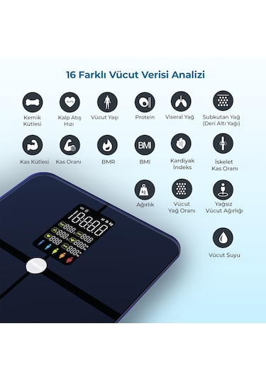 Fabcio Fitsmart Plus Bloetooth Çok Fonksiyonlu Yağ Ölçer Akıllı Tartı