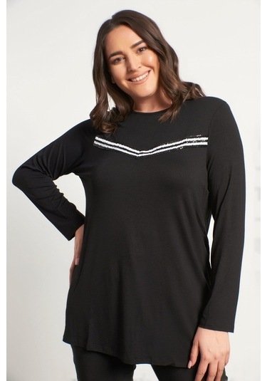 Myline Kadın Payet Şeritli Bluz 24075 Siyah