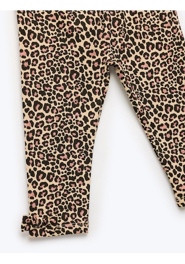 Koton Leopar Desenli Fiyonklu Pamuklu Uzun Tayt Bej Desenli 6wmg40041ak Ekru Desenli