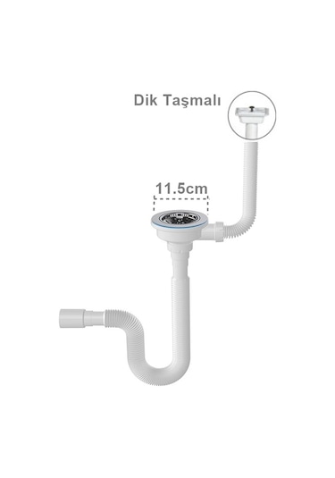 Yapıtaşı Geniş Süzgeçli Çöpmak Üniversal Yan Dik Taşmalı Körüklü Evye Sifonu