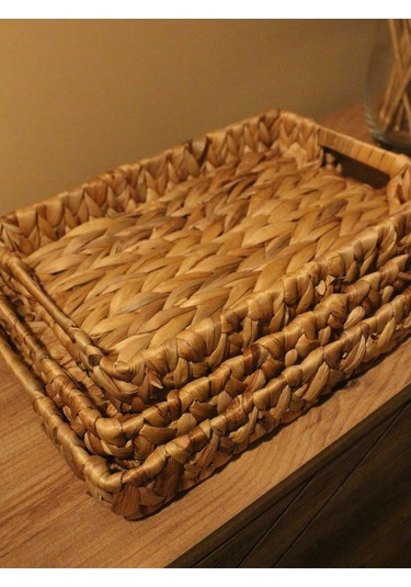 3lü Hasır Su Sümbülü Dikdörtgen Tepsi Diğer