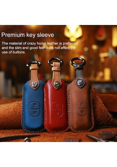 Sones Mazda Uyumlu Eski Stil Hallmo Araba Inek Derisi Deri Anahtar Koruyucu Kapak Anahtarı Iki Anahtar Sürümü Kahverengi 2 Adet