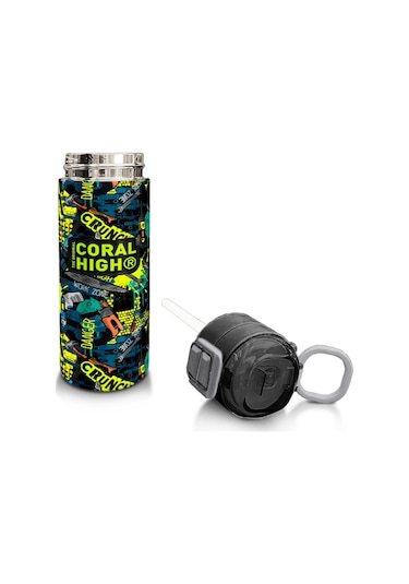 Coral High Kids Nefti Siyah Tamir Seti Desenli Pipetli Ve Direkt İçim Çelik Termos 500 Ml 31974 Siyah