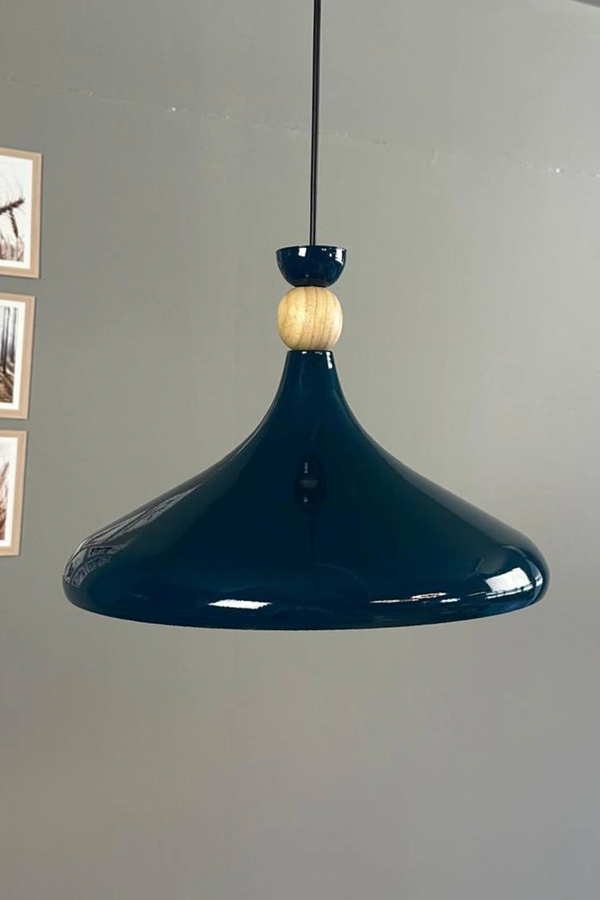 Deniz Yeşili Ahşap Şapka Tekli Avize Sarkıt Salon Mutfak Cafe Butik Lamba Aydınlatma Avizeler Su Yeşili