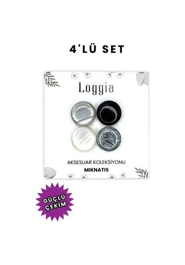 Eşarp Ve Şal Mıknatısı Mermer Desenli 4lü Set - Başörtü Tutucu Kadın Tesettür Aksesuar Mıknatıs Karışık