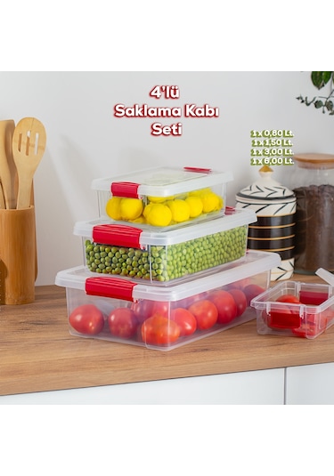 Porsima Org-466 Fresh 4 Lü Çok Amaçlı Kapaklı Saklama Kabı Seti