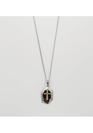 White Gold Plated Design Cross Kolye Silver