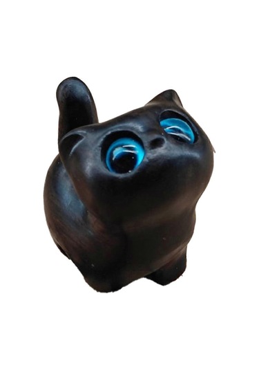 Büyüleyici Ahşap Yavru Kedi Heykelciği - El Yapımı Kedi Dekoru Siyah