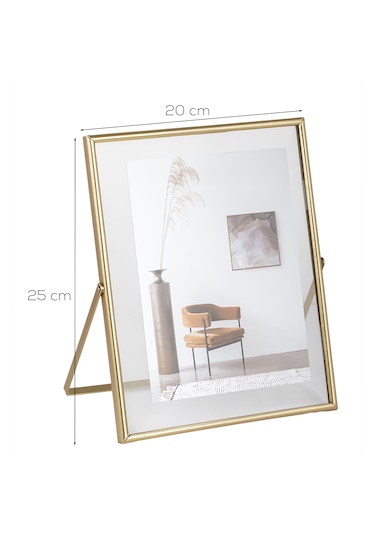 Porsima Dhz90103 Altın Metal Modern Dekoratif Cam Fotoğraf Çerçevesi Masa Duvar Fotoğraf Çerçevesi 20x25cm