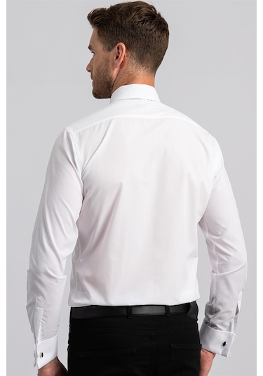 Tudors Modern Slim Fit Çift Manşet Erkek Gömlek-2262 Beyaz