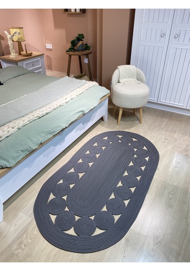 Cookie Jüt Hasırlı El Örgüsü Kilim Antrasit