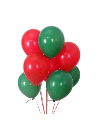 Yılbaşı Latex Balon Pastel Yeşil Kırmızı 10 Adet