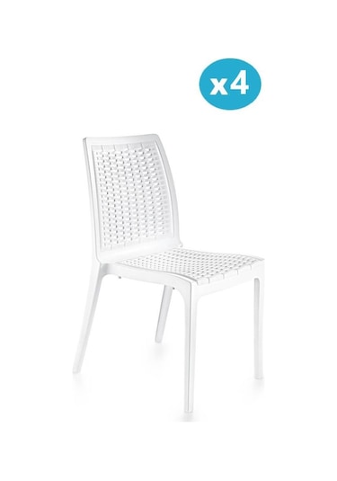 Omnipazar Sy-2523 Rattan Bahçe Sandalye 4'lü Set Beyaz Beyaz