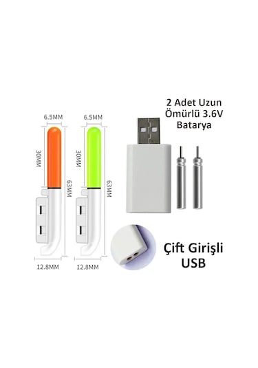 Valkyrie 2 Adet Şarjlı Led Kamış Olta Ucu Işığı Su Geçirmez Usb Evrensel Uyumlu Gece Balıkçılığı