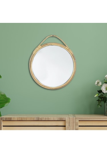Suntek Yuvarlak Duvar Aynası Rattan Çerçeve 11 '' Yuvarlak Bej
