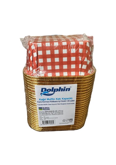 Dolphin Muffin Kare Kağıt Kırmızı Puantiyeli Altın Kek Kalıbı Kapsülü Kabı - 25 Adetlik 5 Paket Renkli