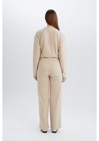 DeFacto Triko Pantolon Wide Leg Geniş Bol Paça Selanik Kumaş Basic Düz D0361AX24AUBG122