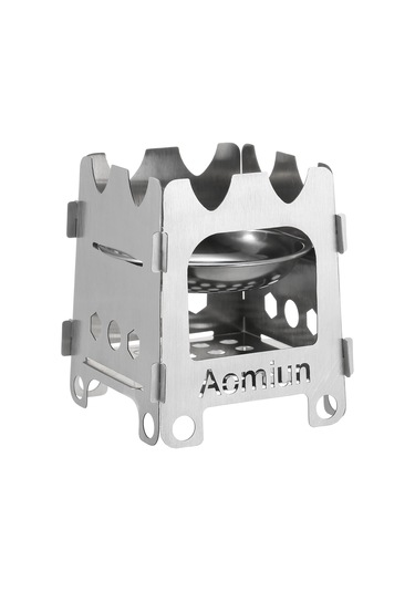 Youtek Aomiun Çelik Odun Fırını - Alkol Tepsili, İçine Katlanabilir, Hafif, Kamp Ve Bisiklet Turları İçin Hwl-06 Küçük Boy Gümüş