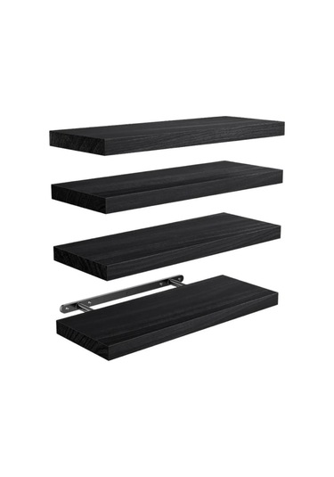 1 Adet Yüzer Raflar Ahşap Duvara Monte Depolama Rafı Derin Kalın Siyah