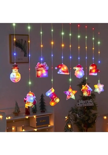 Rgb Noel Figürlü Yılbaşı Parti Dekorasyon Işıklandırmaları, Saçak Perde Led Işık, Noel Süsleri Çok Renkli