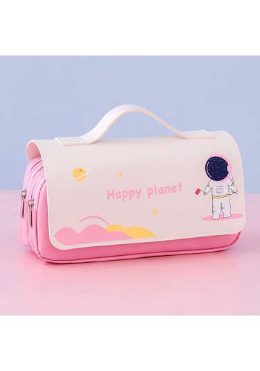 Sevimli Karikatür Desenli İlkokul Öğrencileri İçin Taşınabilir Kırtasiye Çantası, Yaratıcı Uzay Temalı Kalem Kutusu, Renkli Ve Pratik Okul Malzemeleri Saklama Kutusu Pembe