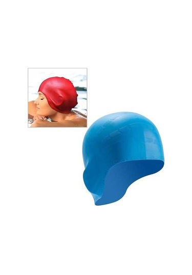Dm Yetişkinler İçin Uzun Saçlı Suya Dayanıklı Silikon Yüzme Bonesi Mavi Kulak Koruma Mavi