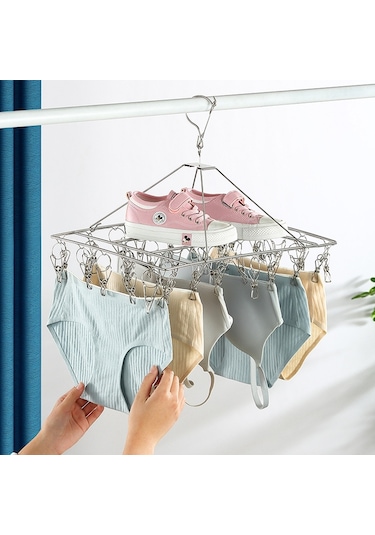 Sones Kare Çorap Kurutma Askısı Paslanmaz Çelik Çok Amaçlı Rüzgar Geçirmez Kurutma Rafı, Stil: 40x25cm 60 Klips Diğer