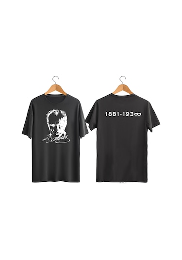 Atatürk Baskılı Tişört 1881-1938 Ön + Arka Baskılı SIYAH