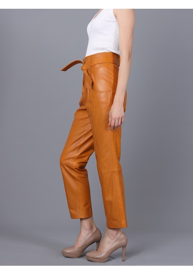 Basics&more Kadın Hakiki Deri Pantolon P01 Camel