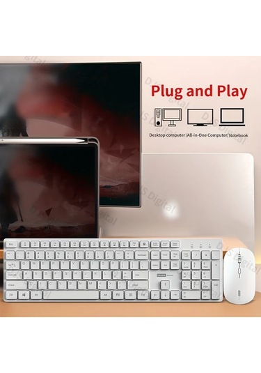 Oldfriend Lenovo 105 Tuşlu Kablosuz Klavye Ve Fare Seti - Beyaz - Hafif Ve Şık Diğer