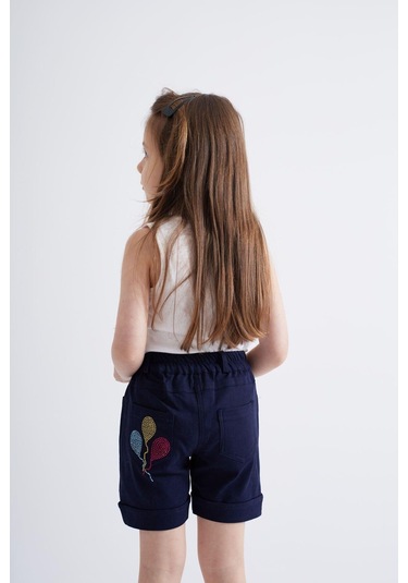 Oliventhekid Taşlı Detaylı Kız Çocuk Şort Lacivert Lacivert