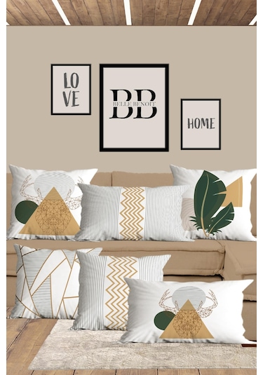 Belle Benoit Baskılı Dikdörtgen 6'lı Koltuk Kırlent Kılıfı Dese14