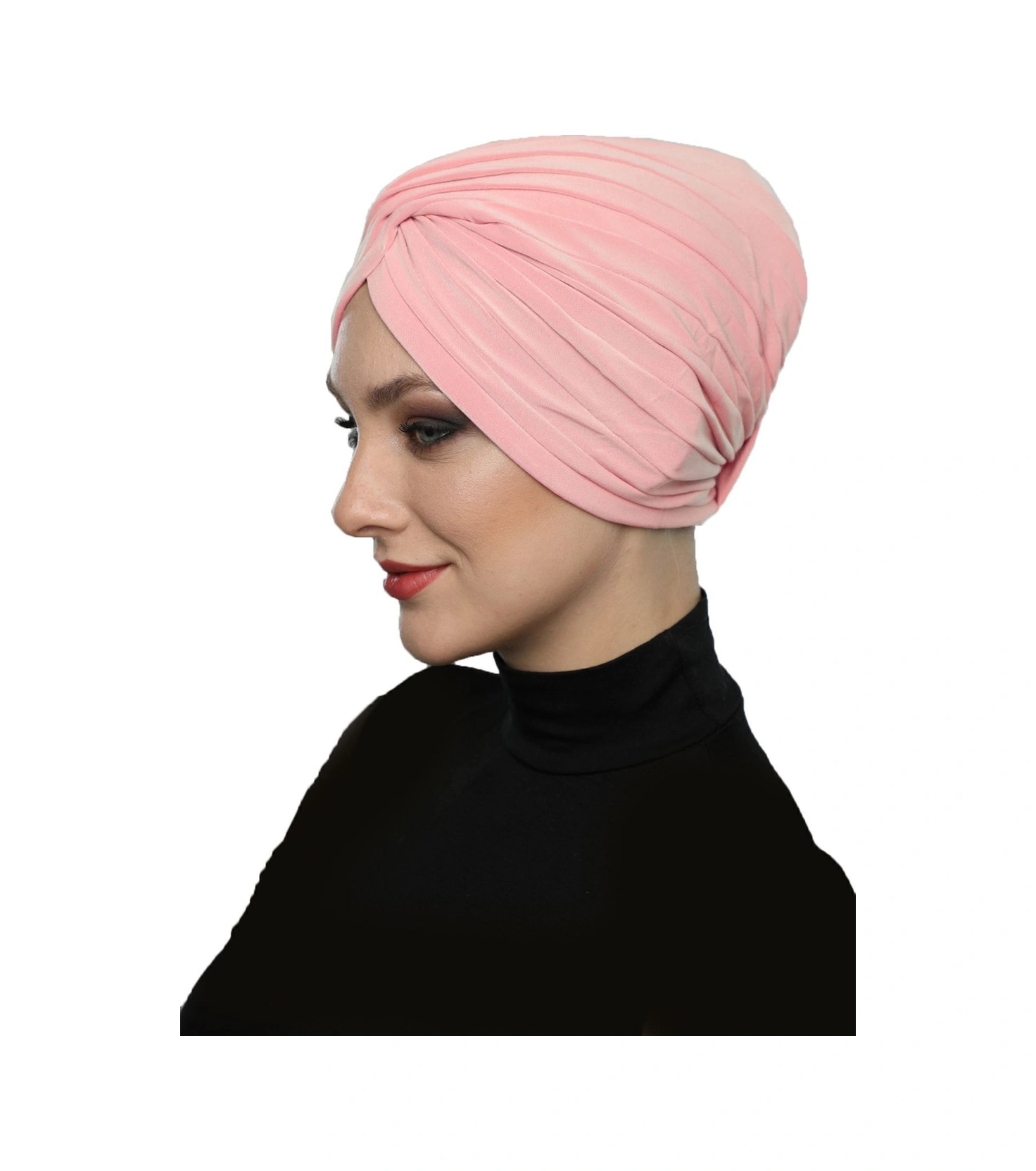 Çapraz W Nervürlü Ensesi Bantlı Pudra Hazır Türban Tesettür Havuz Bonesi Pudra