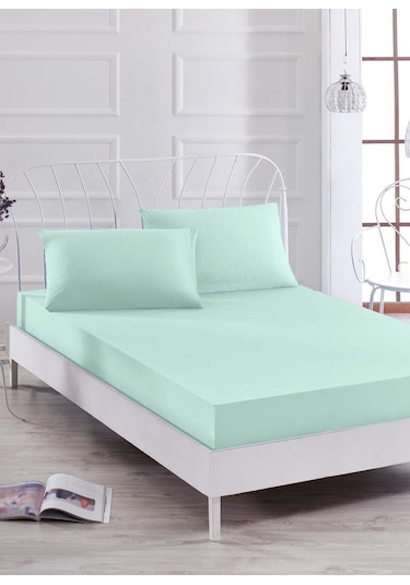 Çift Kişilik Ranforce Kumaş Lastikli Fitted Çarşaf Takımı Mint