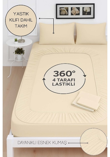 Mirava Premium %100 Pamuk Penye Lastikli Tek Kişilik Çarşaf Takımı 1 Yastık Kılıfı Dahil Bej 100x200cm Bej