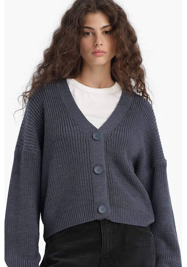 Defacto Regular Fit V Yaka Hırka U2052az25wnın179 Indigo