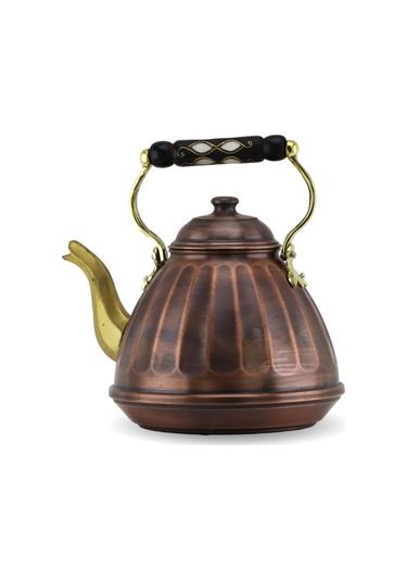 Tekli Dilimli Oksitli Ihlamur Bakır Çaydanlık 3 Lt Bakır