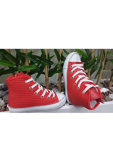 Scarpe Magiche Kırmızı Örmeli Kız Ayakkabısı 31-35 Numara Arası Işıksızdır Kırmızı