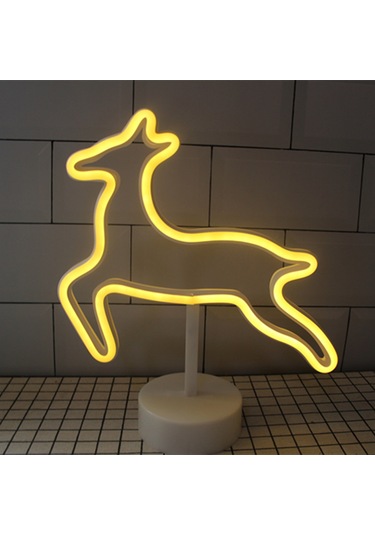 Yaozixa Elk Desenli Led Işıkli Masa Lambası - Yatak Odası Dekorasyonu Usb Ve Pil İkili Kullanimlı Sıcak Beyaz Gece Lambası Pil Dahil Değil Diğer